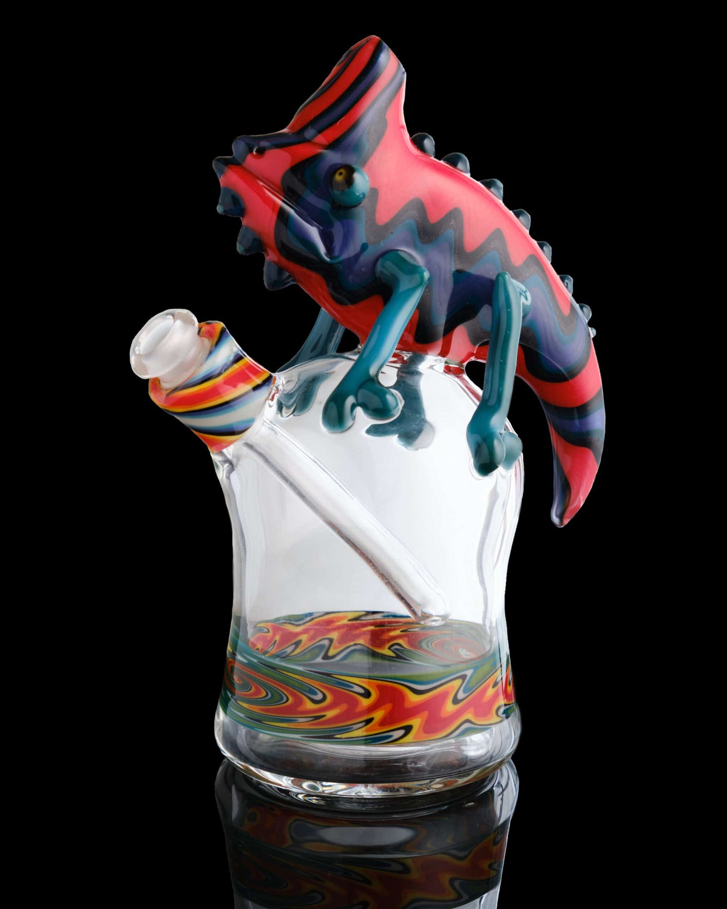 innovative design of the Aztec/Fire/Ice w/ Aqua Azul Limbs Chameleon on Wig Wag Rig by Willy That Glass Guy