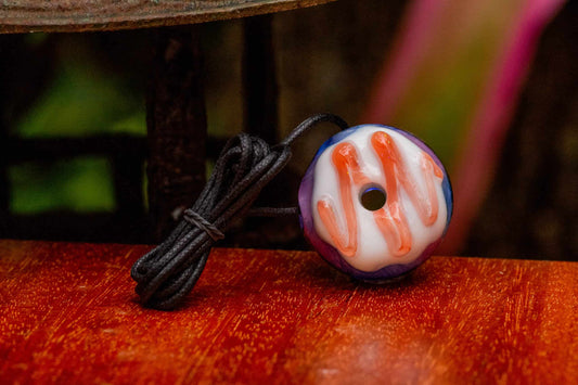 meticulously crafted glass pendant - (SK3) White/Red Frosting Crushed Opal Donut Collab Pendant by KGB & Scomo Moanet