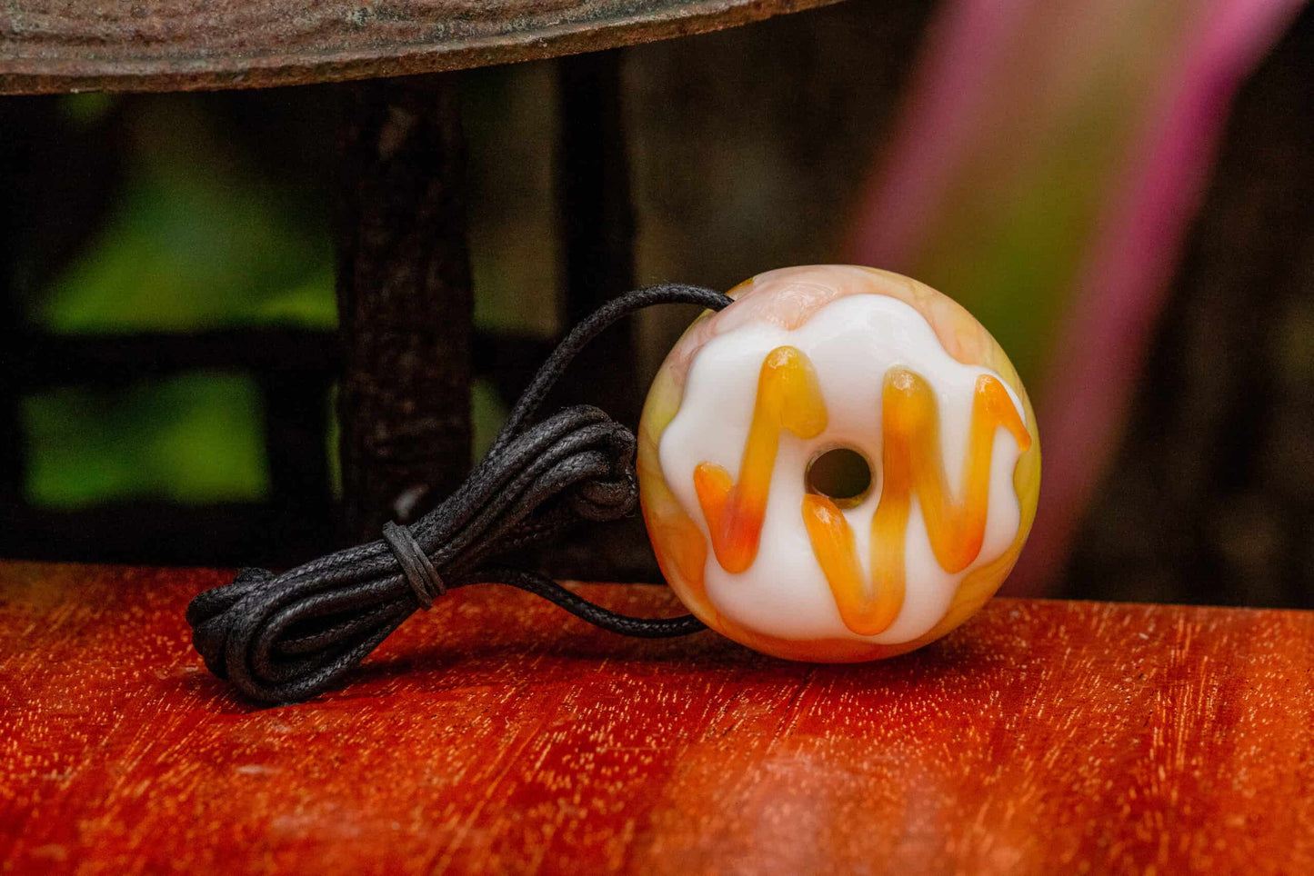 luxurious glass pendant - (SK4) White/Orange Frosted Donut Collab Pendant by KGB & Scomo Moanet