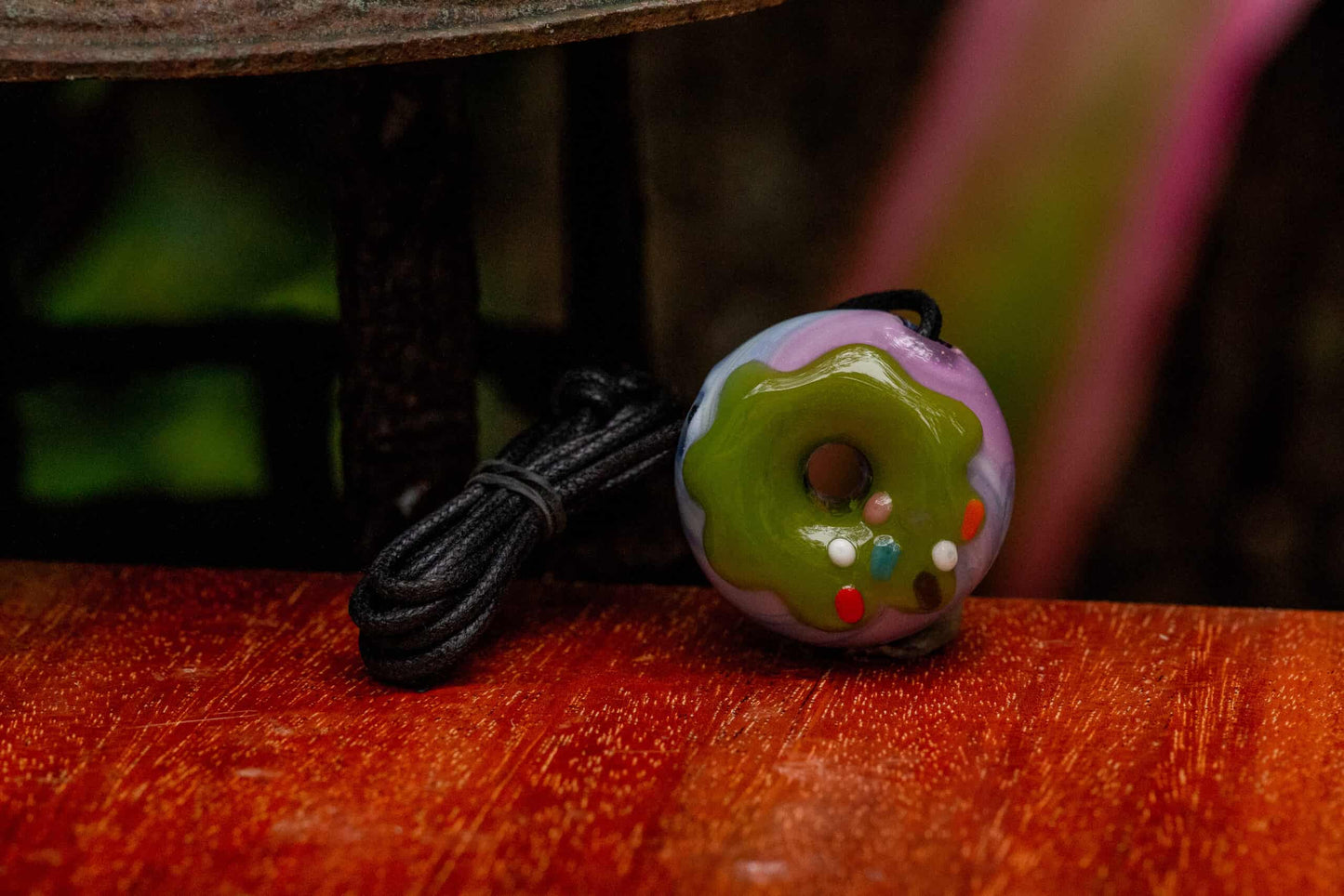 artisan-crafted glass pendant - (SK1) Green Frosting Crushed Opal Donut Collab Pendant by KGB & Scomo Moanet