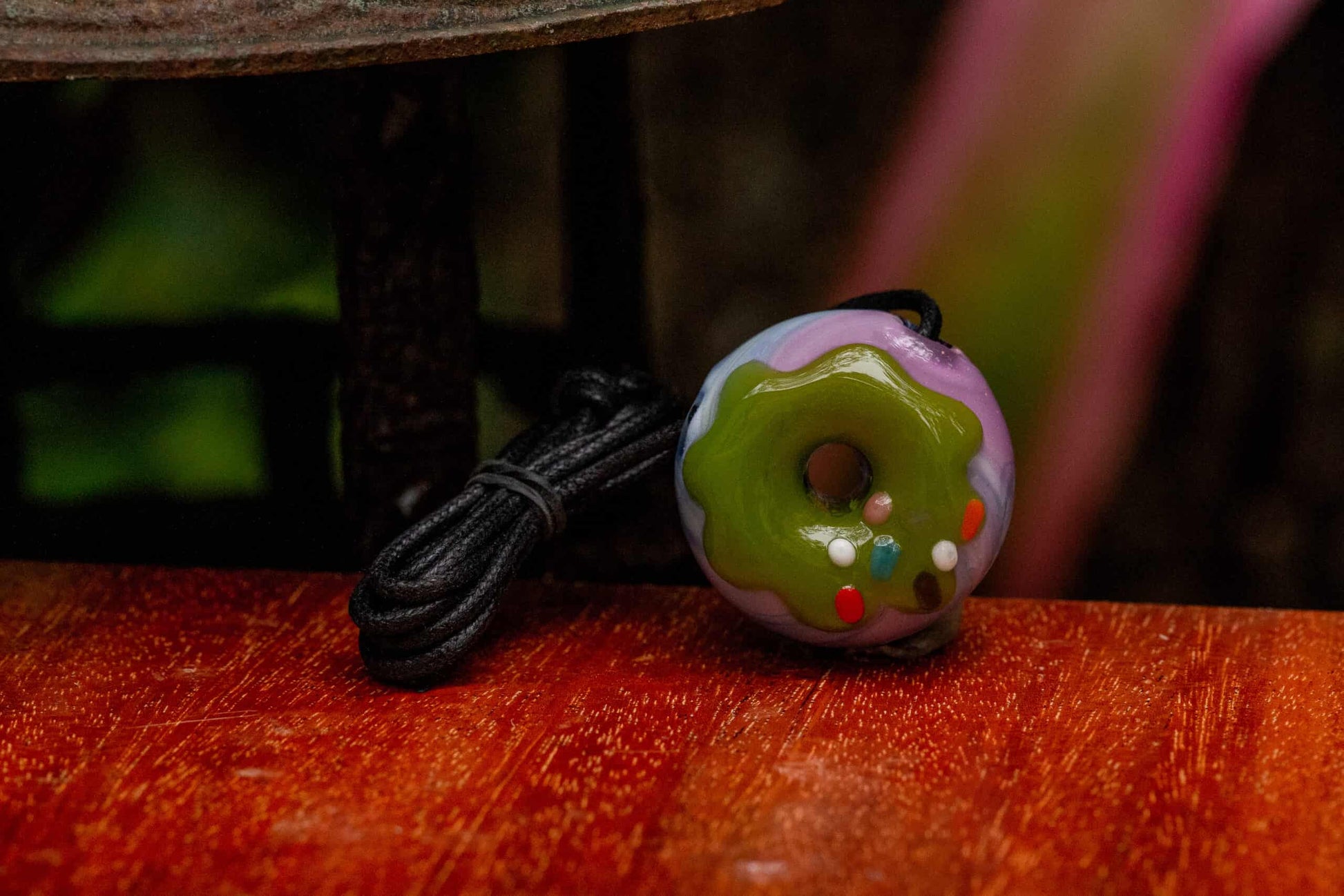 artisan-crafted glass pendant - (SK1) Green Frosting Crushed Opal Donut Collab Pendant by KGB & Scomo Moanet