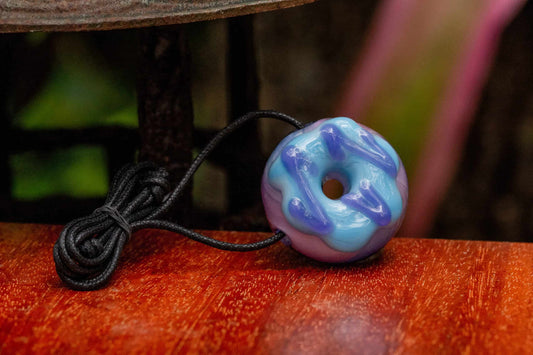 meticulously crafted glass pendant - (SK2) Aqua/Purple Frosting Crushed Opal Donut Collab Pendant by KGB & Scomo Moanet