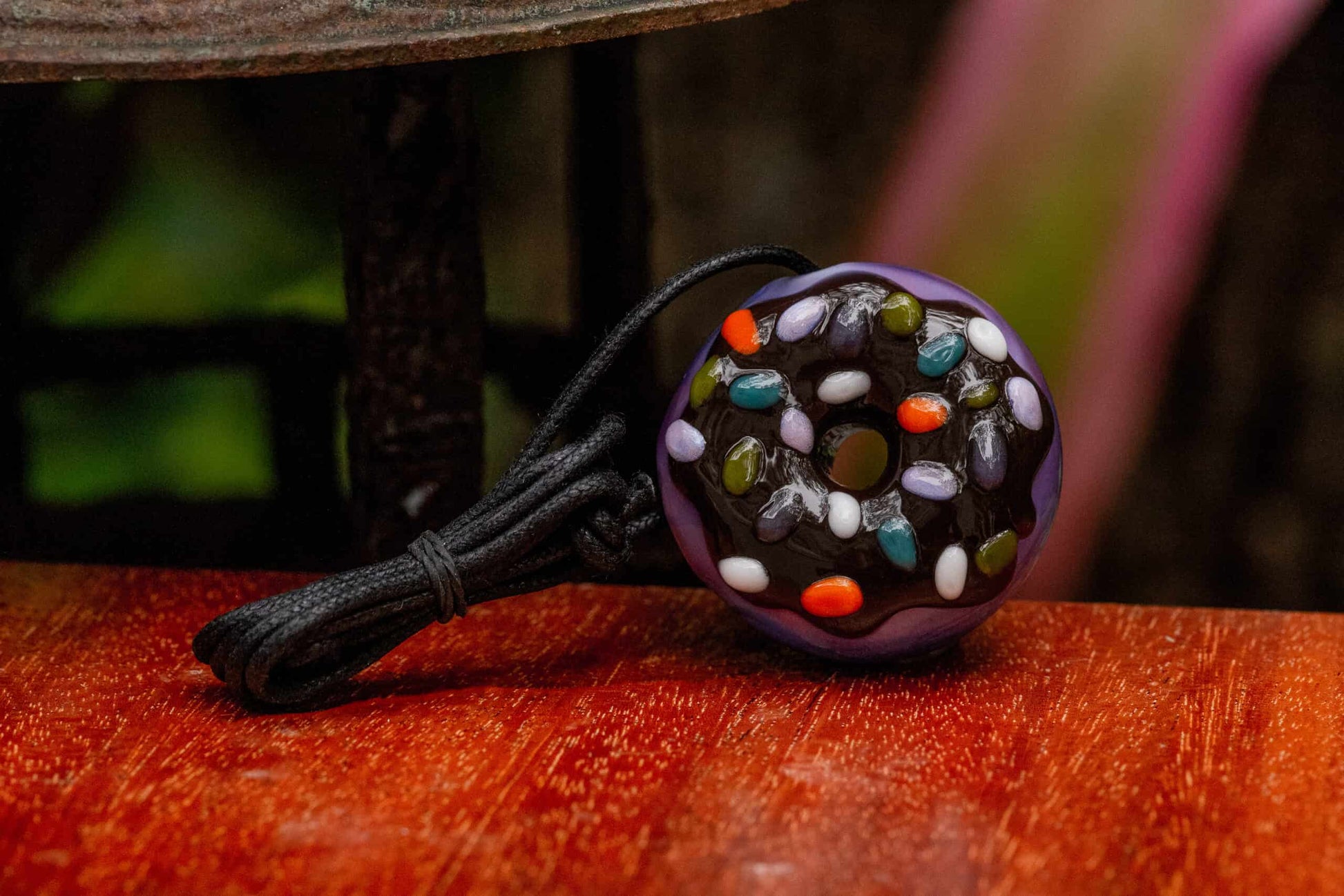 hand-blown glass pendant - (SK7) Chocolate Frosted & Sprinkled Donut Collab Pendant by KGB & Scomo Moanet