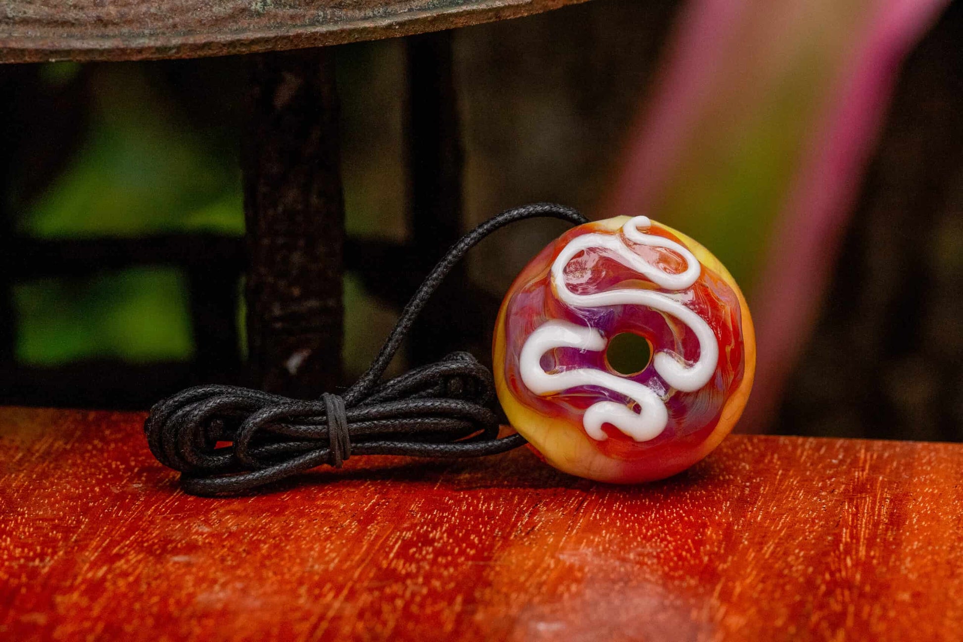 artisan-crafted glass pendant - (SK5) Amber/White Frosted Donut Collab Pendant by KGB & Scomo Moanet