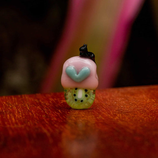luxurious glass pendant - Tiny Kitty UV Kiwi w/ Blue Heart Pendant by Sakibomb