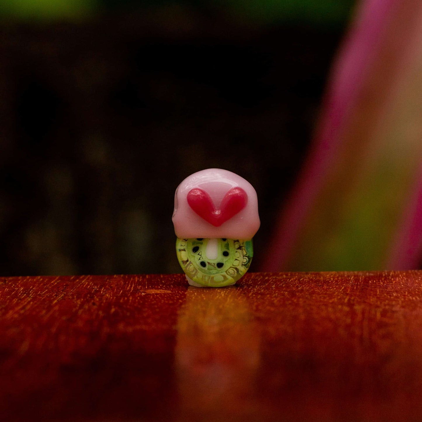 artisan-crafted glass pendant - Strawberry Heart UV Kiwi Pendant by Sakibomb