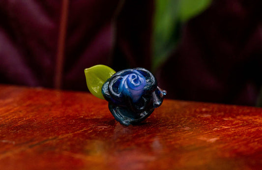hand-blown glass pendant - Single Leaf Blue Rose Pendant by Sakibomb