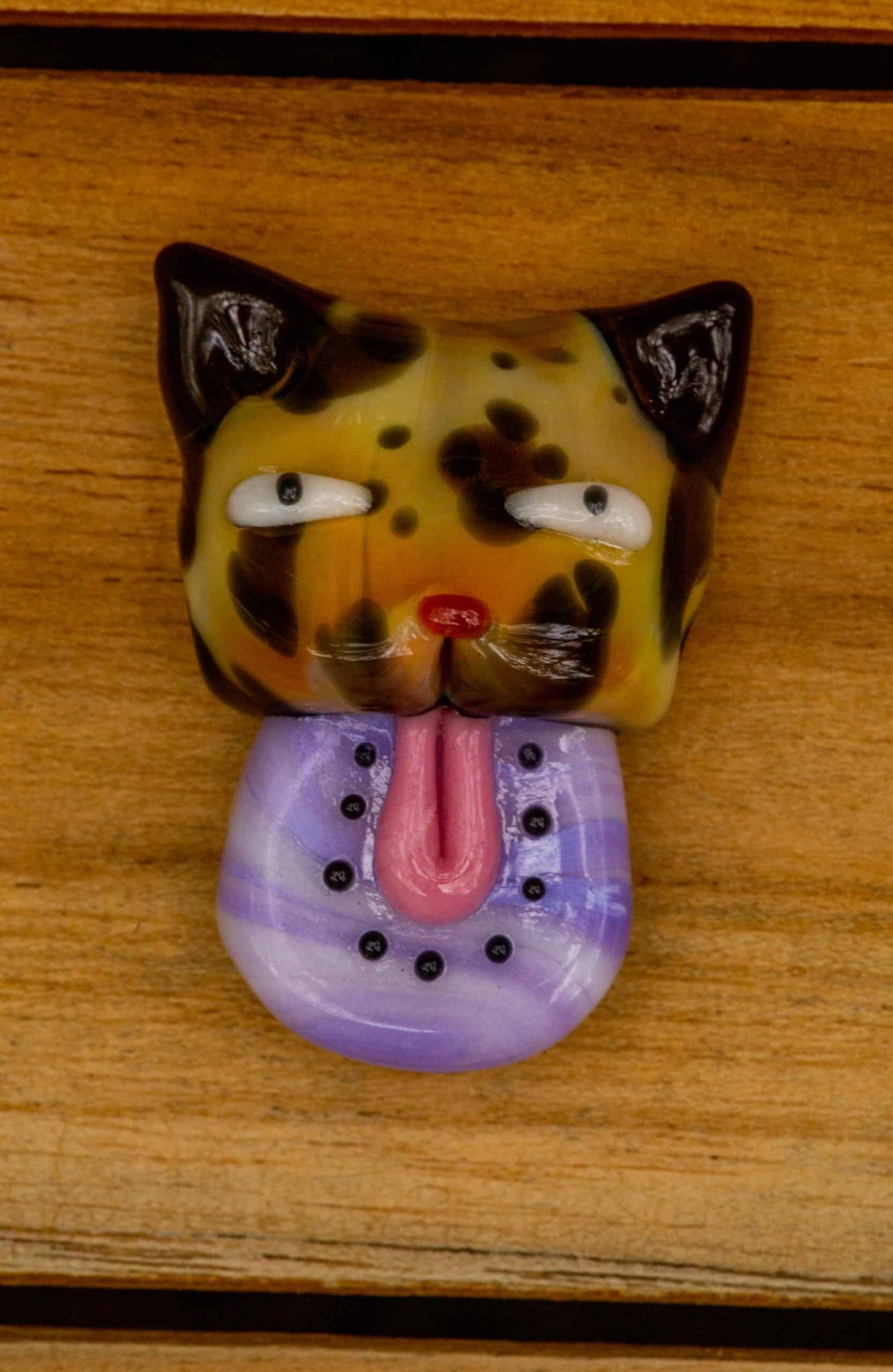 hand-blown glass pendant - Halloween Leopard UV Kitty Kiwi Pendant by Sakibomb