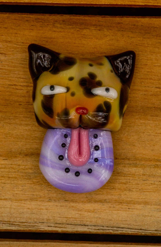 hand-blown glass pendant - Halloween Leopard UV Kitty Kiwi Pendant by Sakibomb