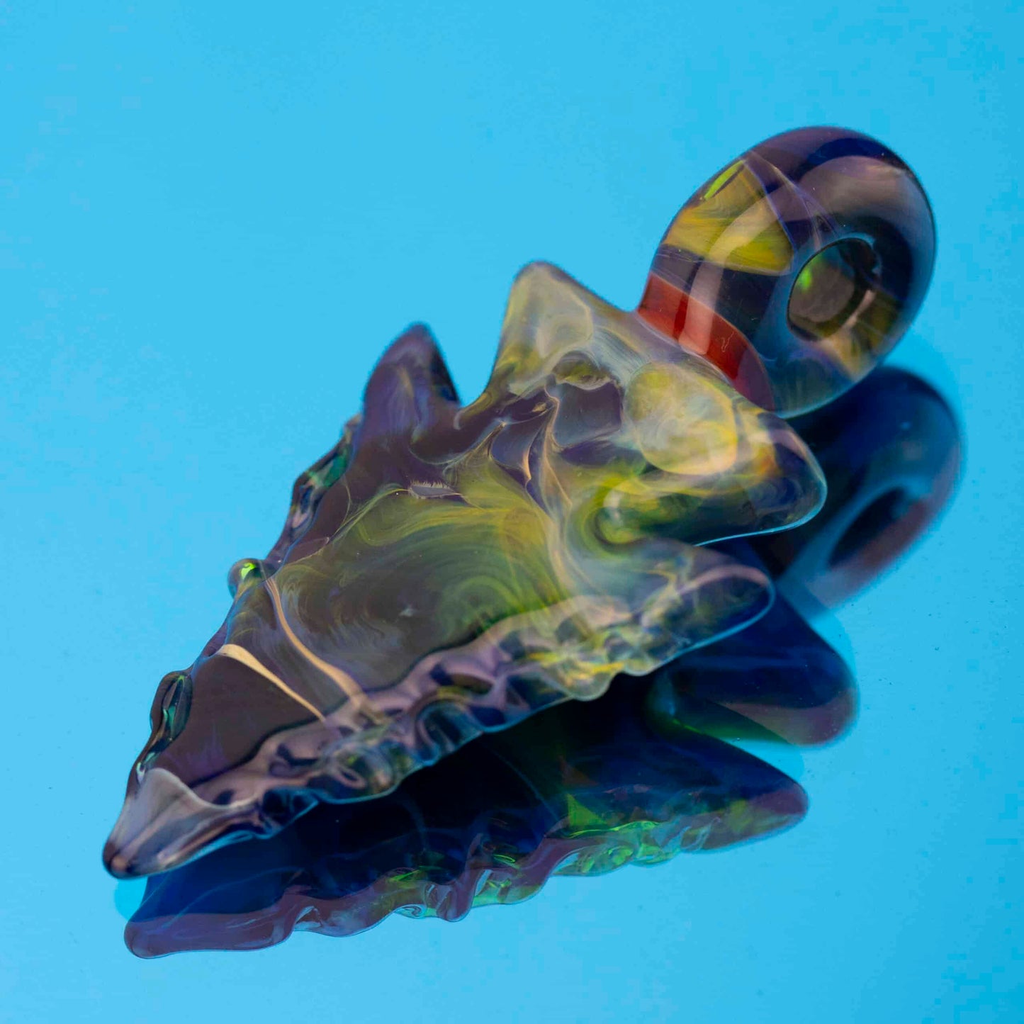 hand-blown glass pendant - Blue Thunder / NS Yellow Camo Arrowhead Pendant by ElksThatRun