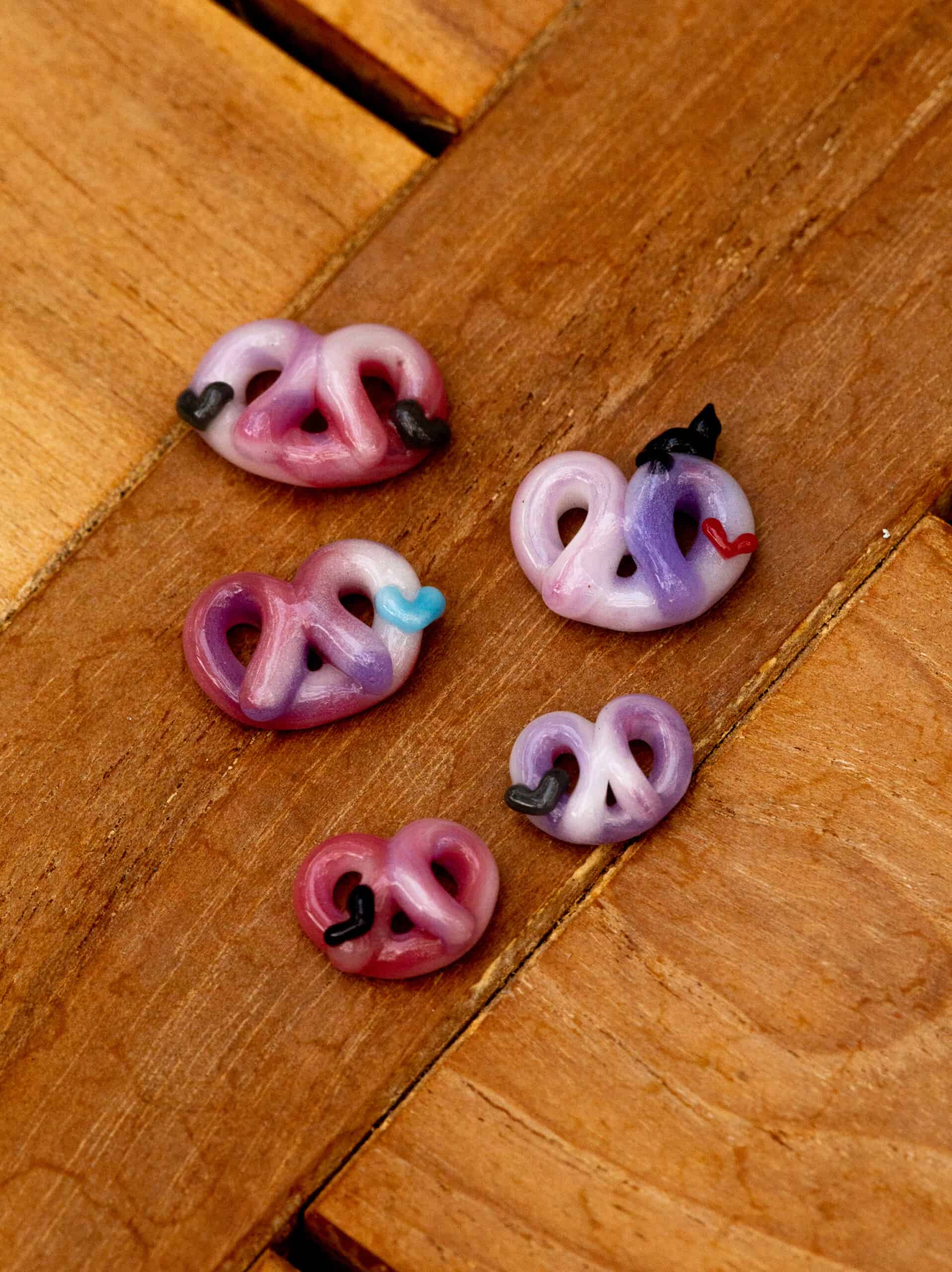 artisan-crafted glass pendant - Meow Mix Pretzel Pendant w/ Blue Heart by Sakibomb