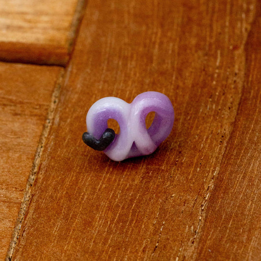 artisan-crafted glass pendant - White & Purple Meow Mix Pretzel Pendant w/ Black Heart by Sakibomb