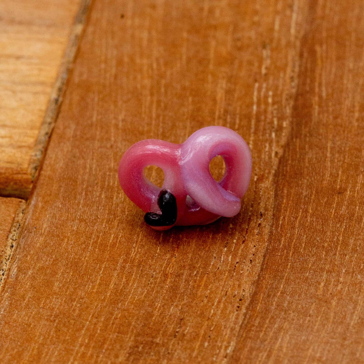 innovative glass pendant - Pink Meow Mix Pretzel Pendant w/ Black Heart by Sakibomb