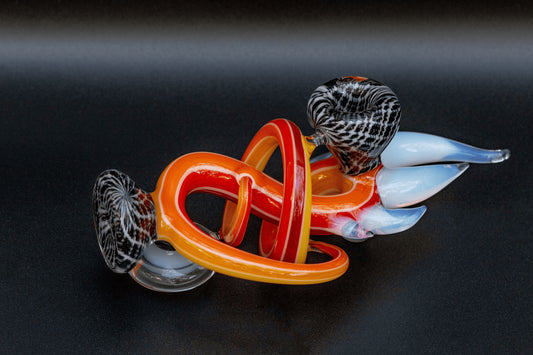 sophisticated art piece - Dry Abstract Bowl w/ Black & White Reticello Lines by Cambria Glass