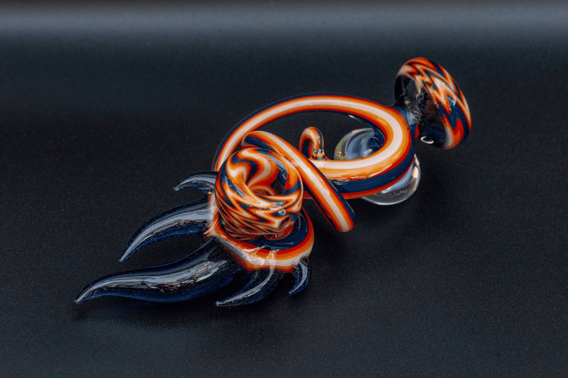 exquisite art piece - Dry Abstract Bowl w/ Orange Wig Wags by Cambria Glass