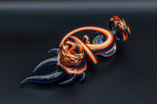 exquisite art piece - Dry Abstract Bowl w/ Orange Wig Wags by Cambria Glass