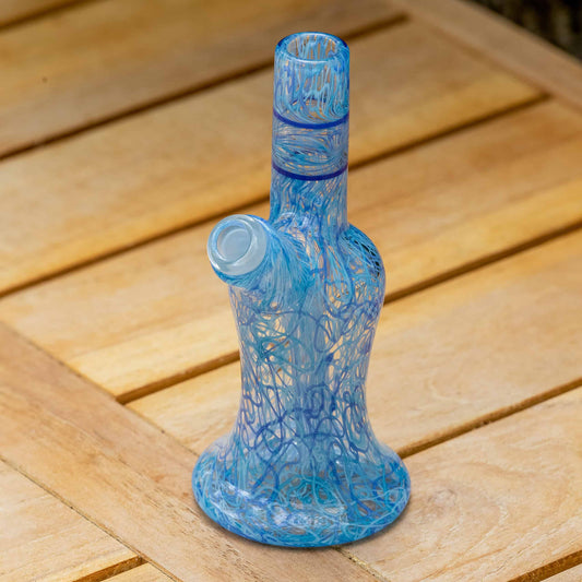 comfortable design of the Blue Tri-Tone Fully Worked Scribble Mini Tube w/ Fully Worked Bubble Cap by Snoopy Glass