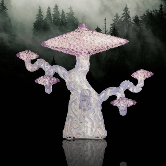 luxurious art piece - Light Blue Partial Medium Bonsai Tree w/ Purple Leaves by Lu Glass