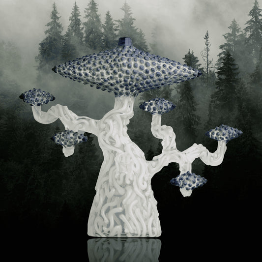 luxurious art piece - White Partial Large Bonsai Tree w/ Blue Leaves by Lu Glass