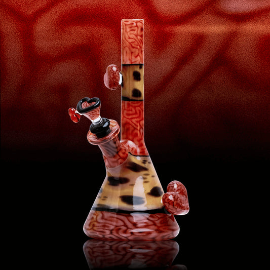 hand-blown art piece - "Heart Attack" Red Brain Tube by Algae Glass x Sakibomb (2021)