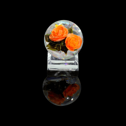 sophisticated art piece - Encased Flower & Reflection Facet by Akihiro Glass