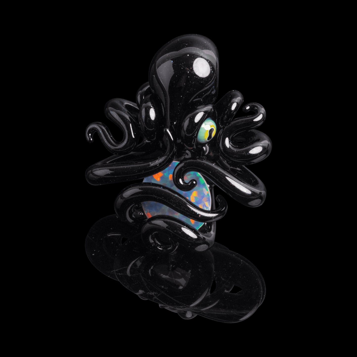 hand-blown design of the Opal Trap Octopus Pendant (B) by Liz Wright Glass (GV 2022)