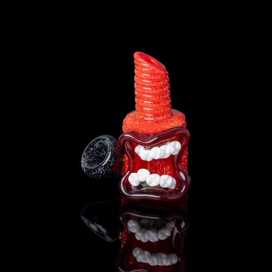 luxurious art piece - Mini Mouth Bowl: Gold Dichro over Poppy w/ Pomegranate Lip and Galaxy Black Bowl by FrostysFresh (2023)