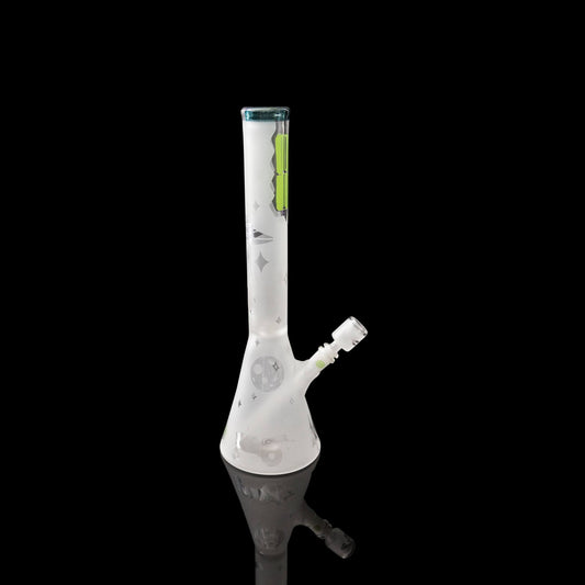 heady art piece - Blue and Green Sandblasted Beaker by Subliminal Glass (2023 Release)