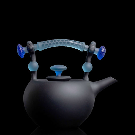 luxurious art piece - Black Teapot with Blue Handle & Cup Set by Jesse Whipkey (2023 Release)