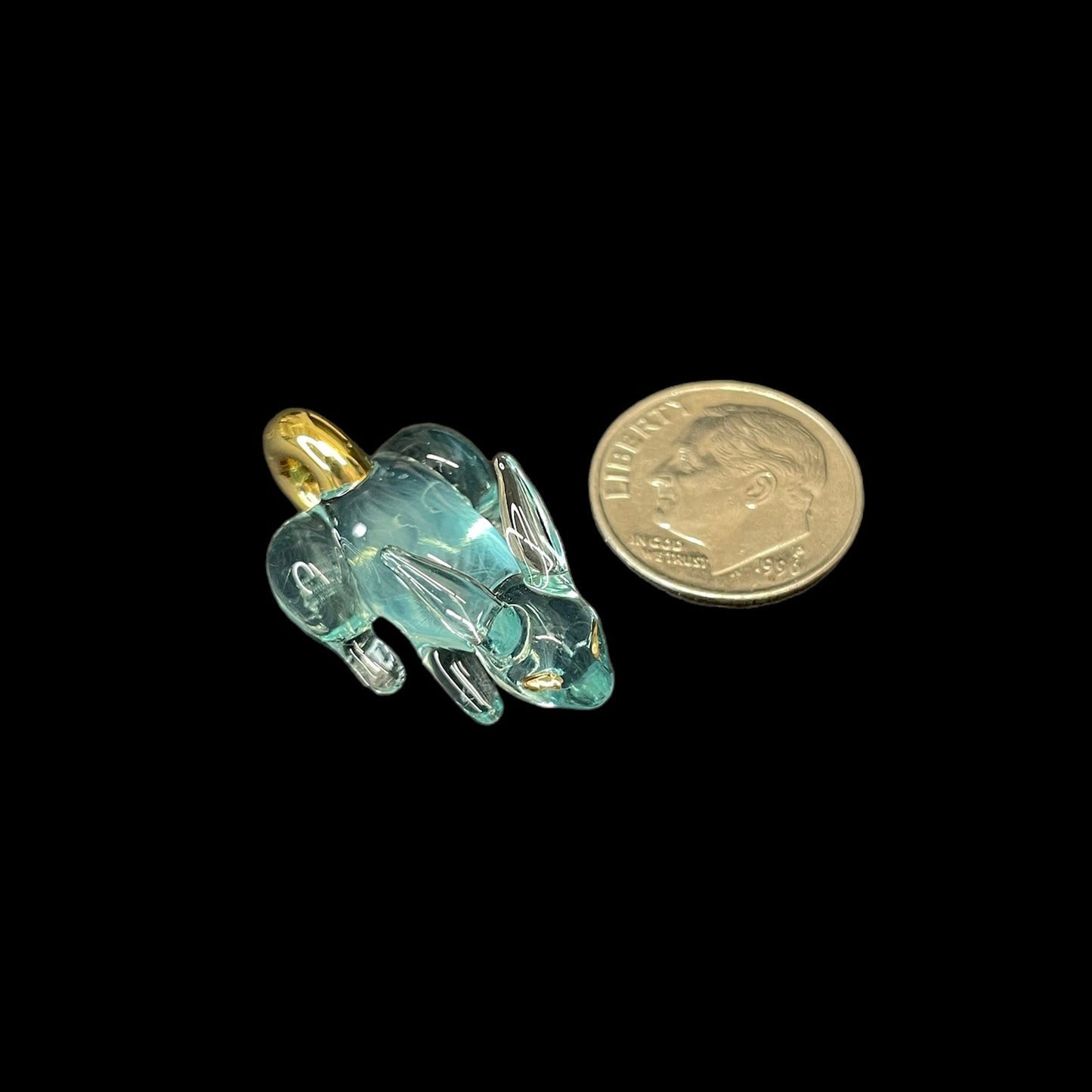 Light Cyan Rabbit With Gold Hoop Pendant by Sibelley (2023)