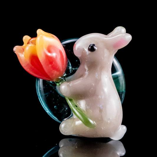 Rabbit and Tulip Broach by Tomomi Handa