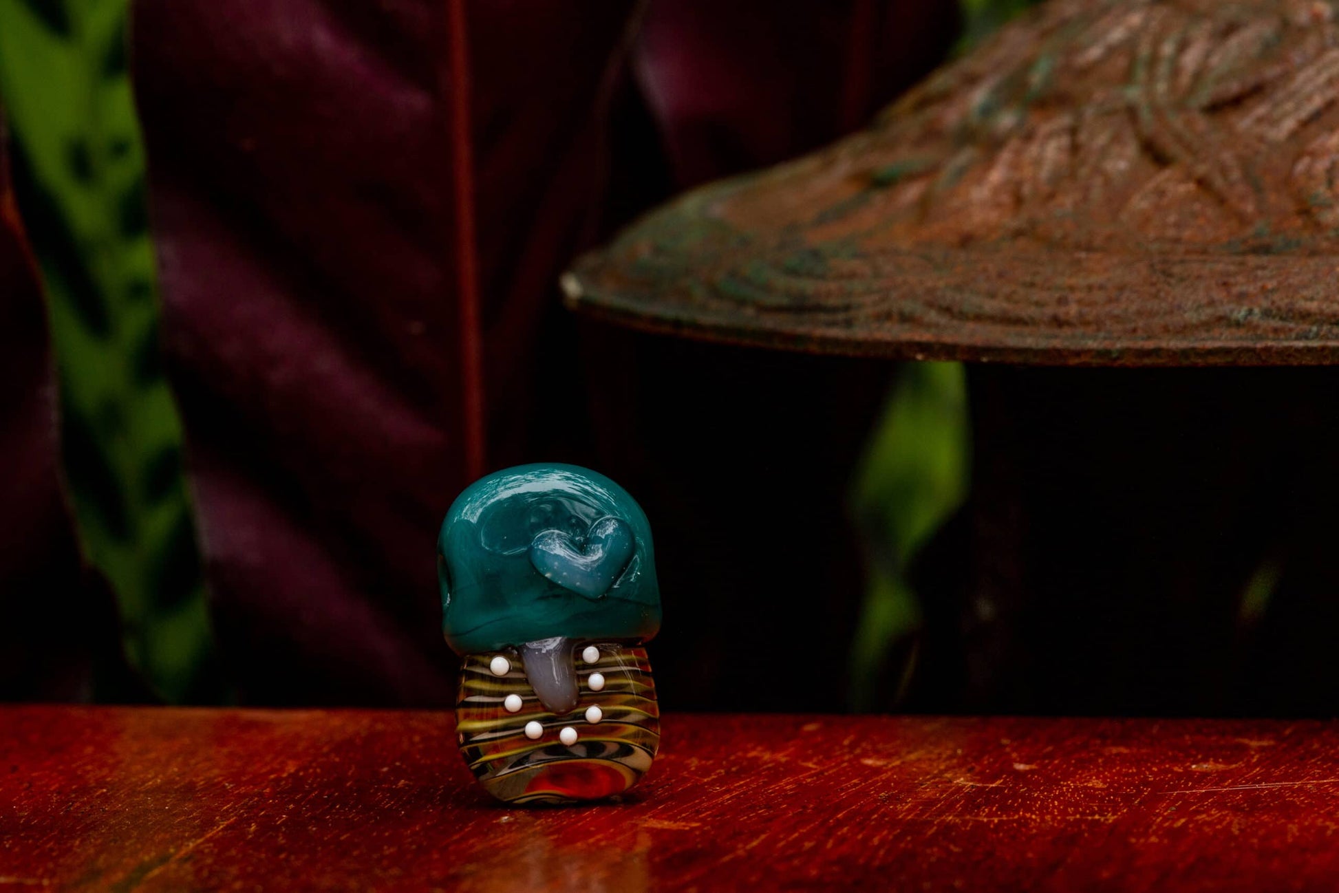 artisan-crafted glass pendant - Turquoise Topped Spiral Kiwi w/ UV Heart Pendant by Sakibomb