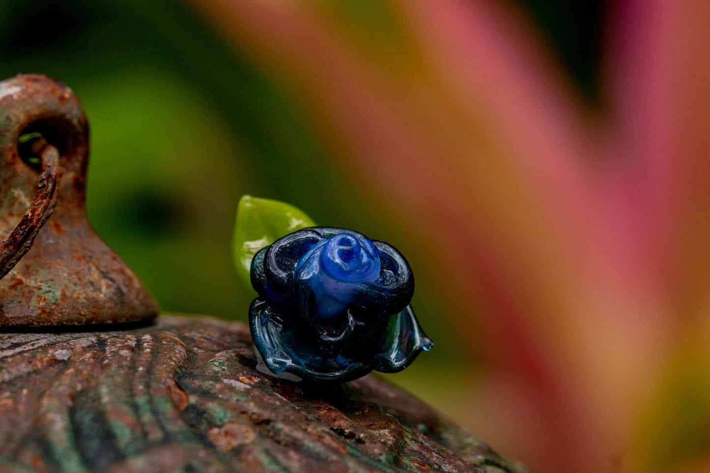 hand-blown glass pendant - Single Leaf Blue Rose Pendant by Sakibomb