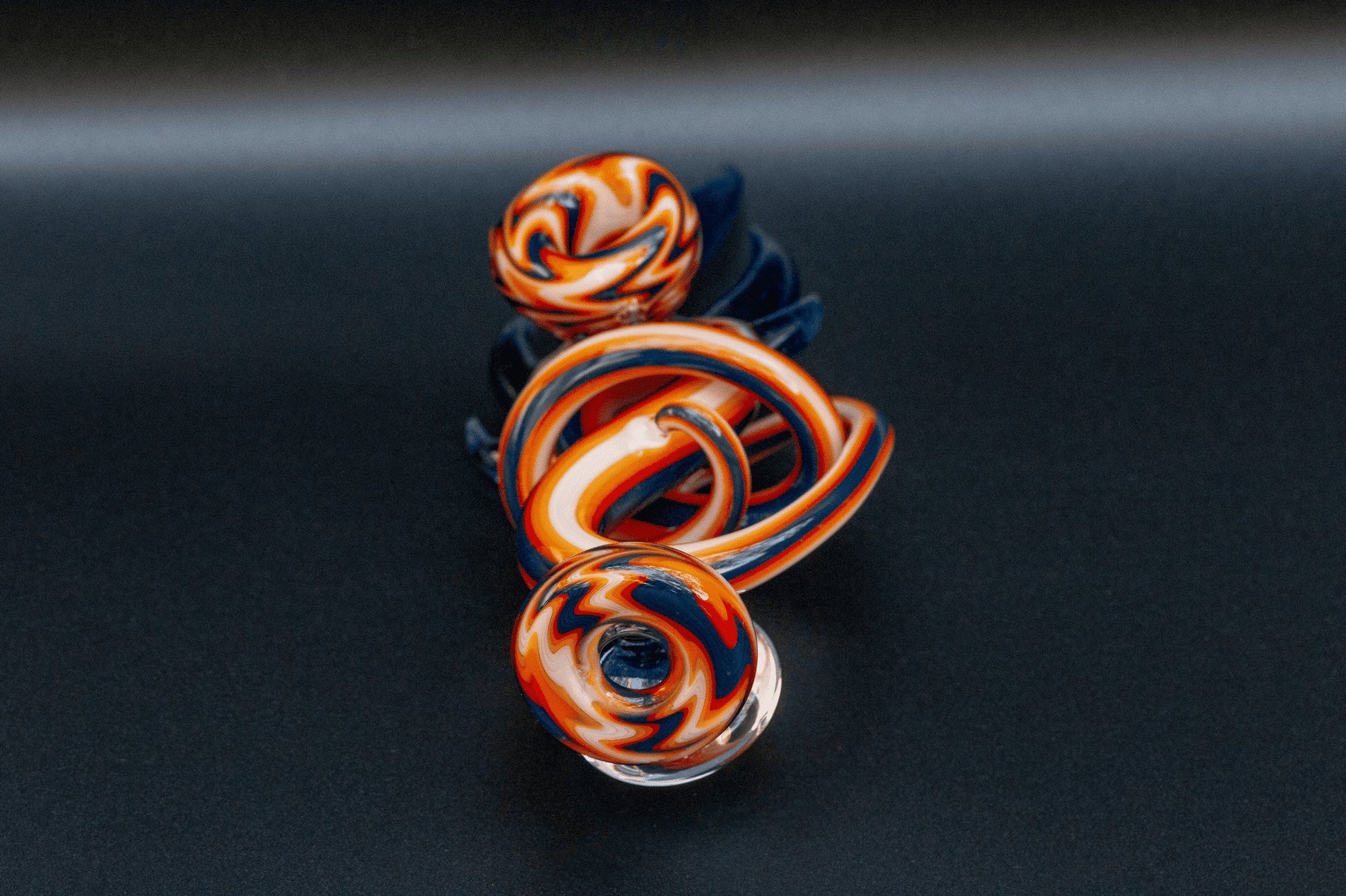 exquisite art piece - Dry Abstract Bowl w/ Orange Wig Wags by Cambria Glass