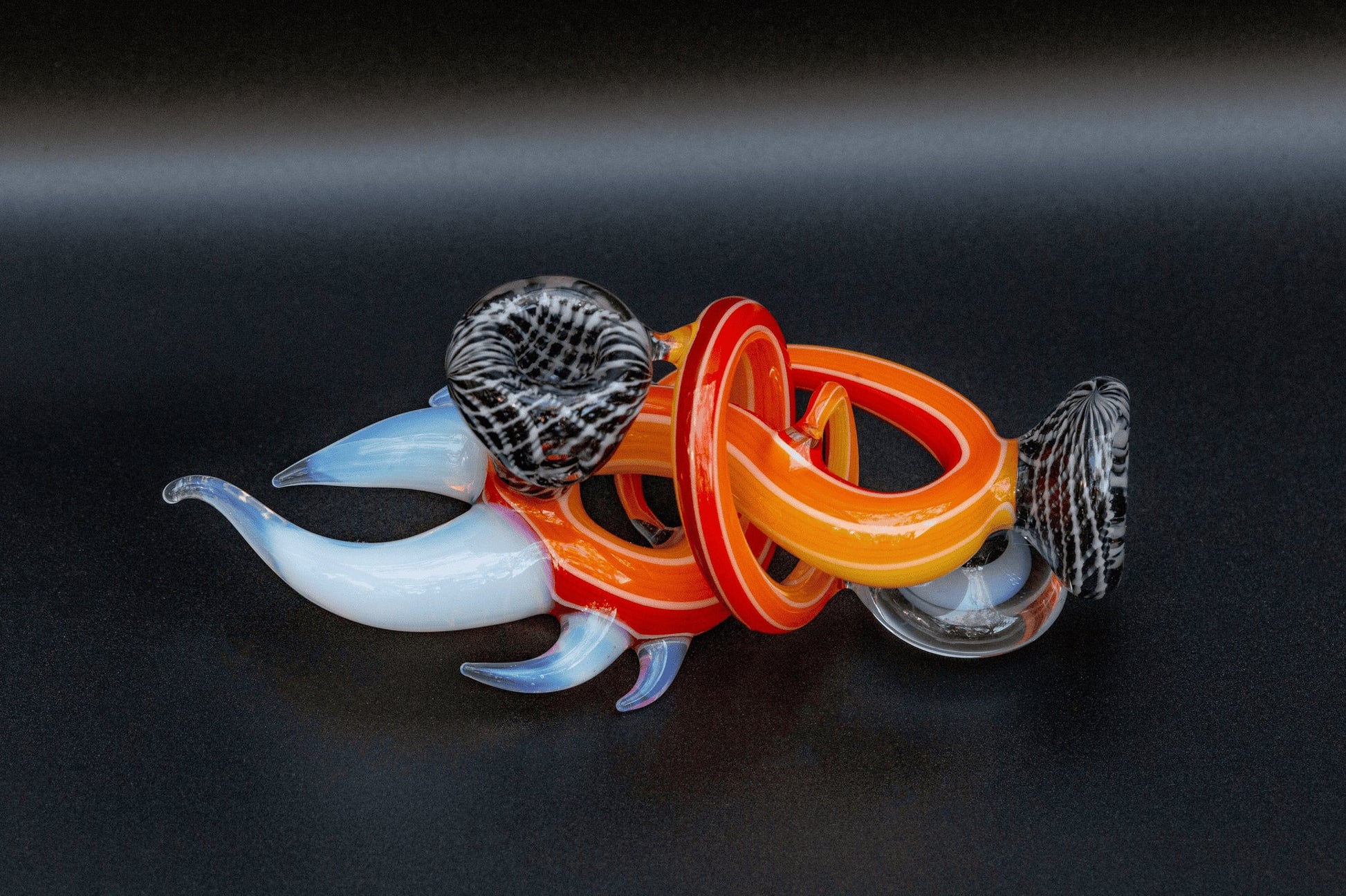 sophisticated art piece - Dry Abstract Bowl w/ Black & White Reticello Lines by Cambria Glass