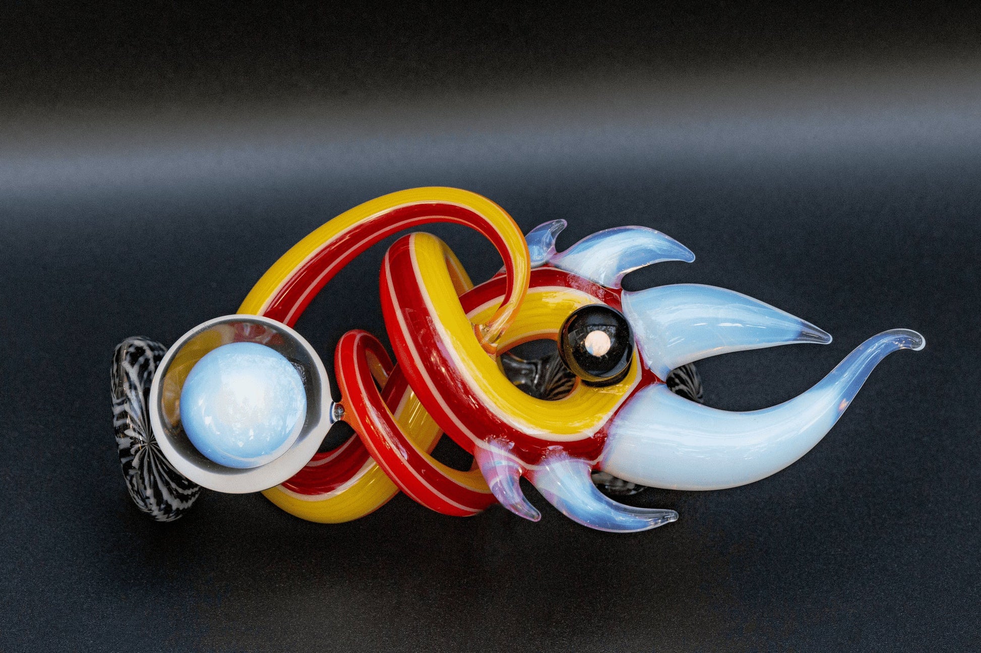 sophisticated art piece - Dry Abstract Bowl w/ Black & White Reticello Lines by Cambria Glass