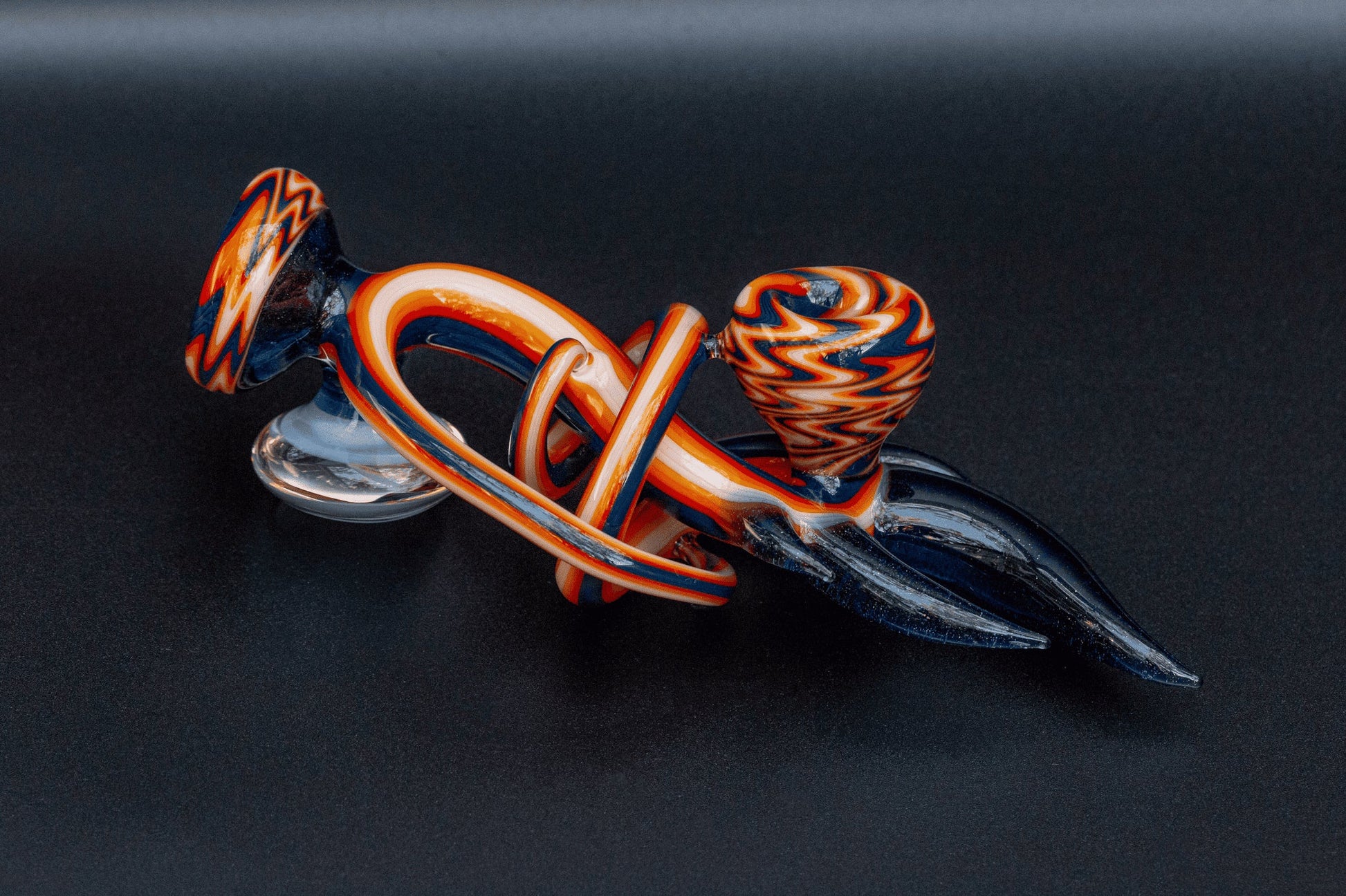 exquisite art piece - Dry Abstract Bowl w/ Orange Wig Wags by Cambria Glass