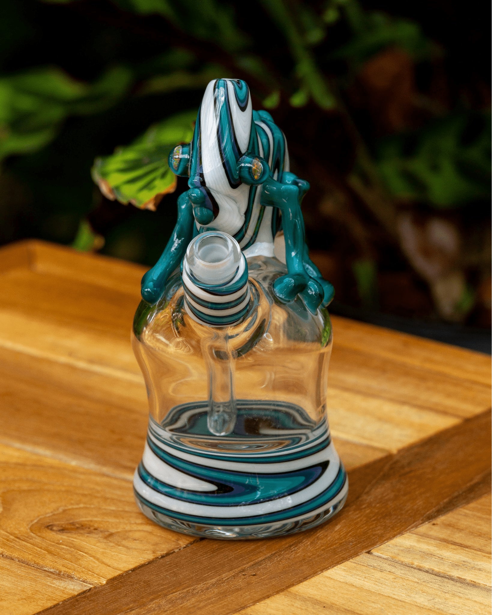 meticulously crafted design of the White/Purple/Blue Chameleon Wig Wag Rig w/ Opal Eyes by Willy That Glass Guy