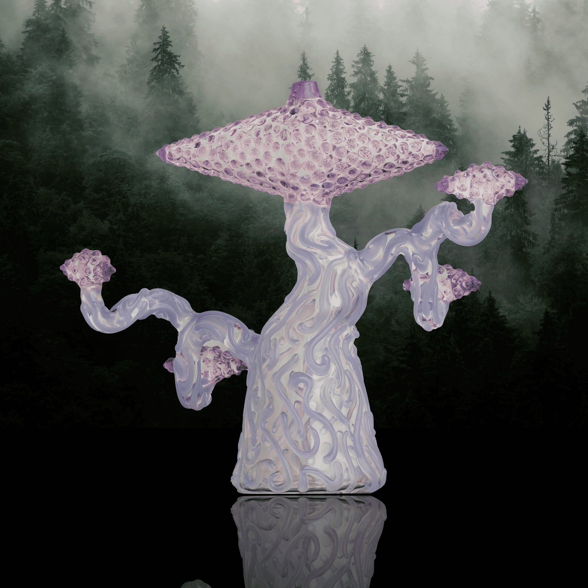 luxurious art piece - Light Blue Partial Medium Bonsai Tree w/ Purple Leaves by Lu Glass