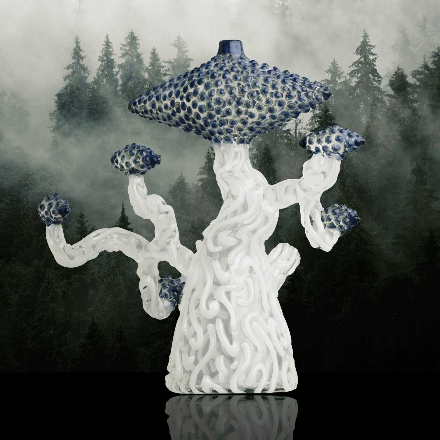 luxurious art piece - White Partial Large Bonsai Tree w/ Blue Leaves by Lu Glass