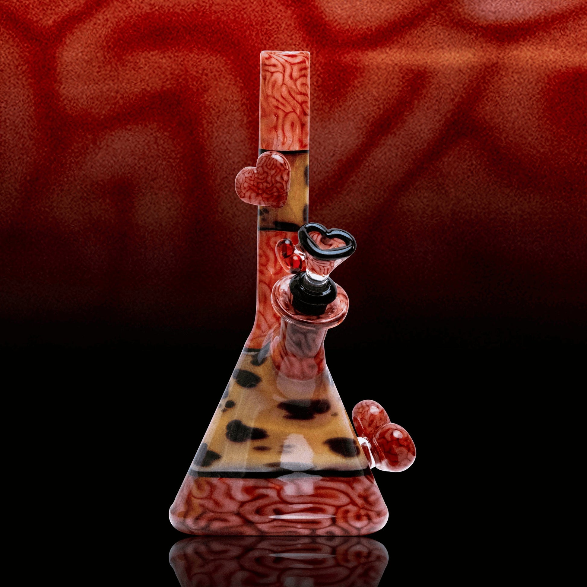 hand-blown art piece - "Heart Attack" Red Brain Tube by Algae Glass x Sakibomb (2021)