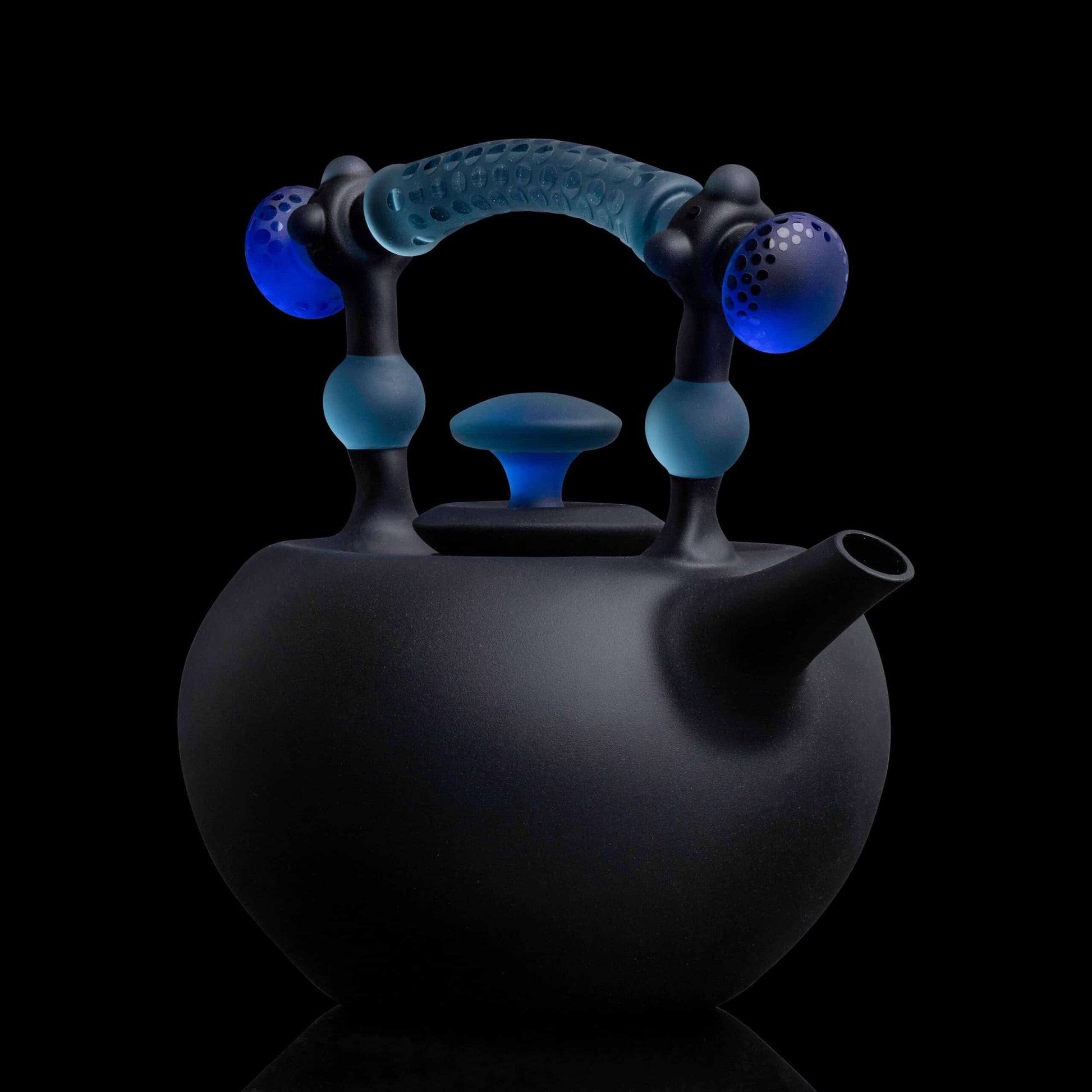 luxurious art piece - Black Teapot with Blue Handle & Cup Set by Jesse Whipkey (2023 Release)