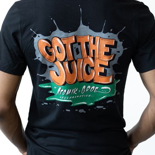 premium quality design of the Collaboration Black Shirt (2X-Large) Atomik x GROE x Rebel Ink Printing (Got The Juice 2022)