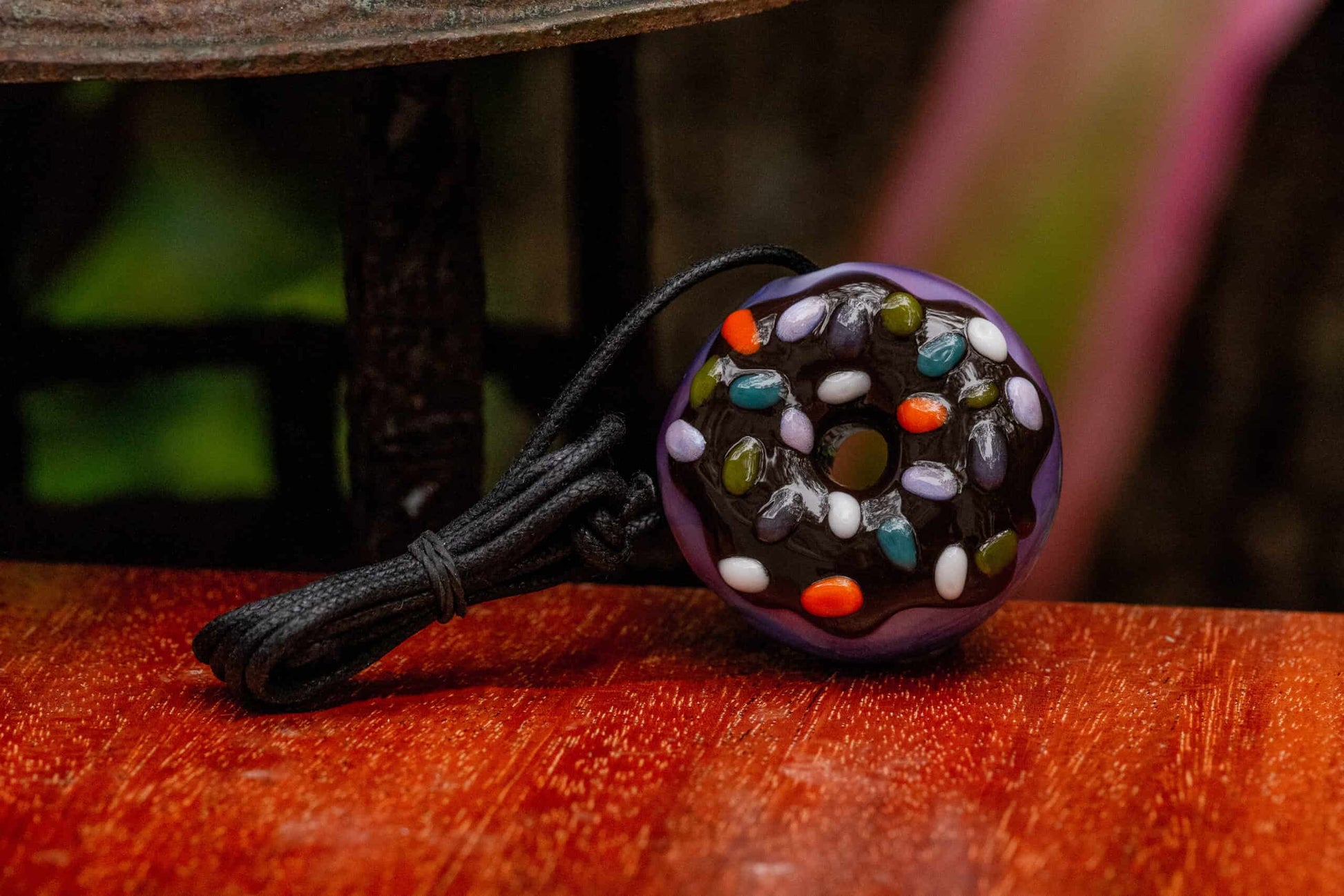 hand-blown glass pendant - (SK7) Chocolate Frosted &amp; Sprinkled Donut Collab Pendant by KGB &amp; Scomo Moanet
