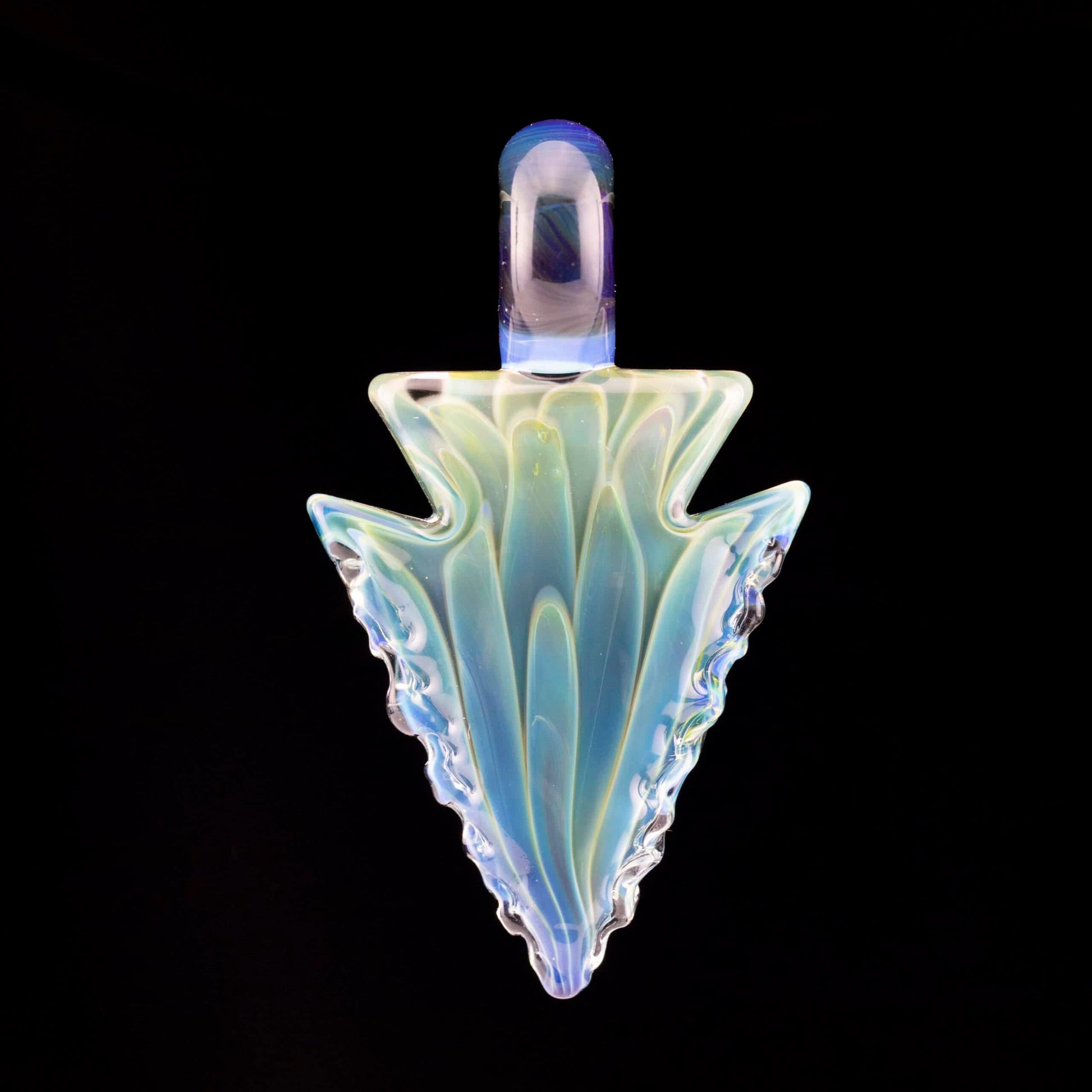 hand-blown glass pendant - Blue Thunder / Silver Fume Implosion Arrowhead Pendant by Elks That Run