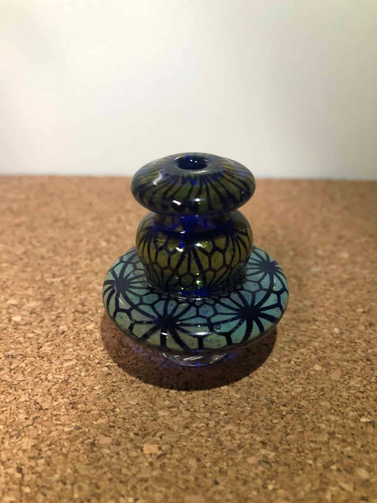 unique design of the (OG5) Blue Stacked Disc Graal Spinner Carb Cap by OG Tubes