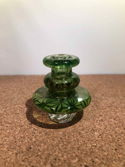 comfortable design of the (OG6) Green Stacked Disc Graal Spinner Carb Cap by OG Tubes