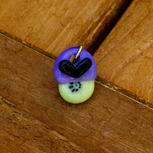 exquisite art piece - Tiny Purple Kiwi Charm w/ Black Heart by Sakibomb