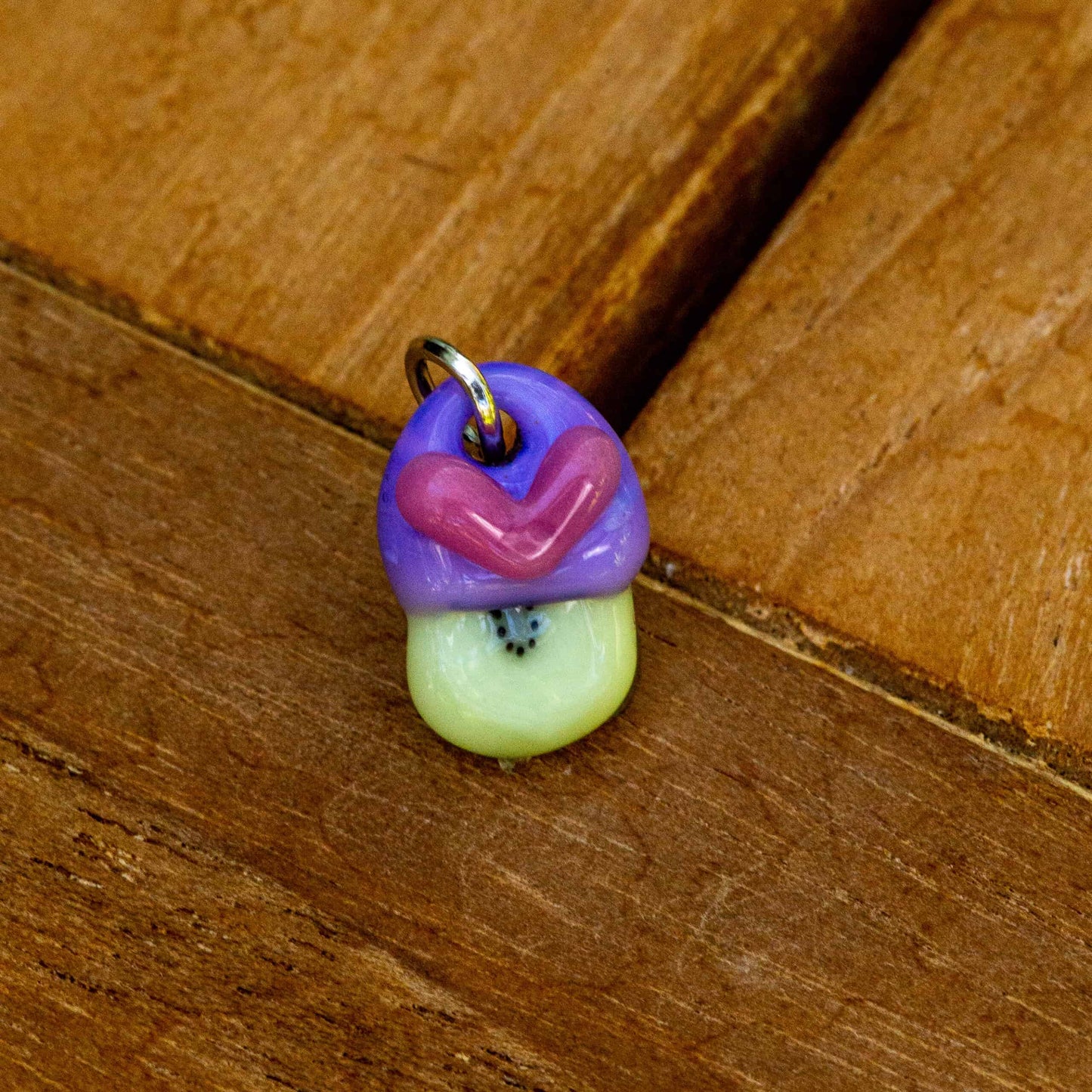 innovative art piece - Tiny Purple Kiwi Charm w/ Pink Heart by Sakibomb