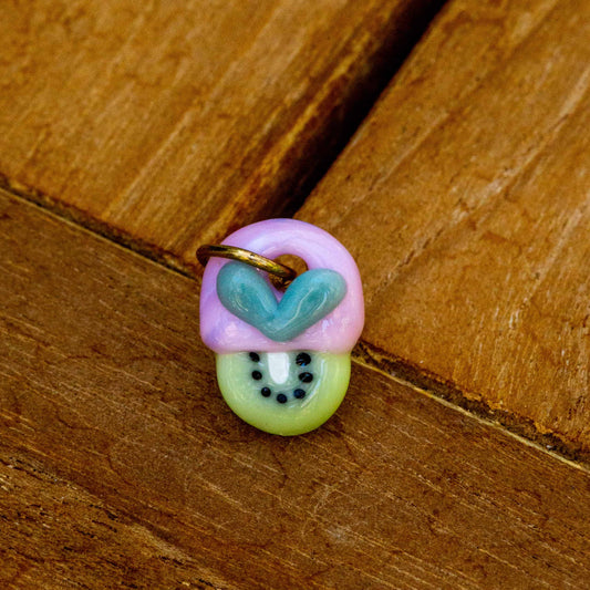 artisan-crafted art piece - Tiny Pink Kiwi Charm w/ Large Blue Heart by Sakibomb